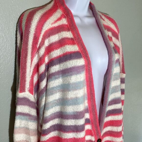 Nwt long line oversized cardigan sweater colorful pink rainbow striped Torrid 4x - Picture 5 of 8